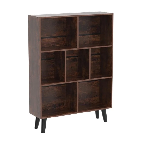 

3 Tier Brown Storage Shelf Wooden MDF OEM ODM Metal Steel Legs 7 Cubes Bookshelf Wooden Solid Wood Living Room Furniture