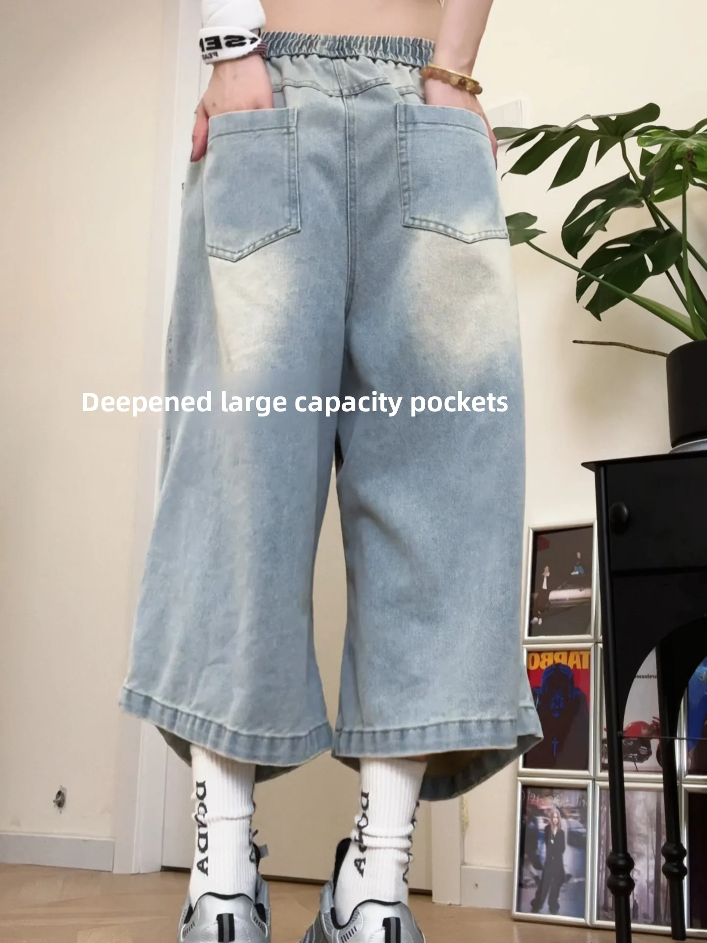 Retro American Hole Punch Color Block Seven-Foot Jeans Casual Men's Fashionable Summer New Style Loose Fit Youth Denim Shorts