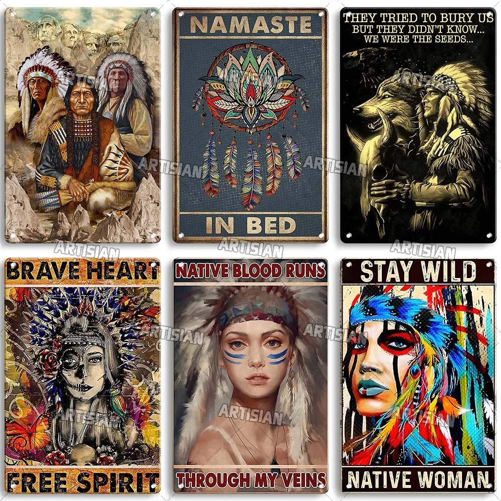 Artisian Native Girl Metal Sign Native American Tin Poster INDIAN Decorative Plate Wall Decor Garage Bar Pub Club Hotel Cafe