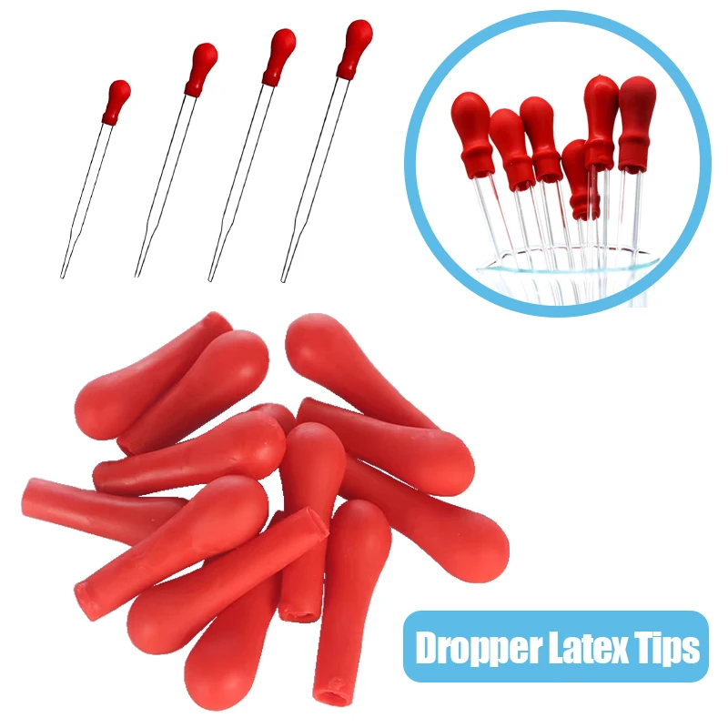 10pcs/bag Dropping Pipette Clear Glass Straight Tip With Red Suction Latex Cap Supplies Accessories Tip Transfer Graduated