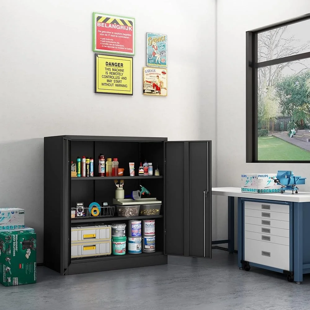 Locking Metal Cabinet Adjustable Shelves Storage Tools Office Garage Safe Heavy Duty Lockable Organizer Unit 41.6 Inch