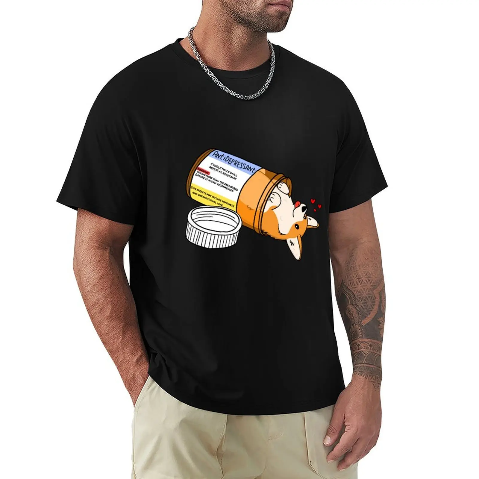 

Puppy antidepressant love medicine T-Shirt tees plus size tops funny costumes cotton man t-shirts mens clothes