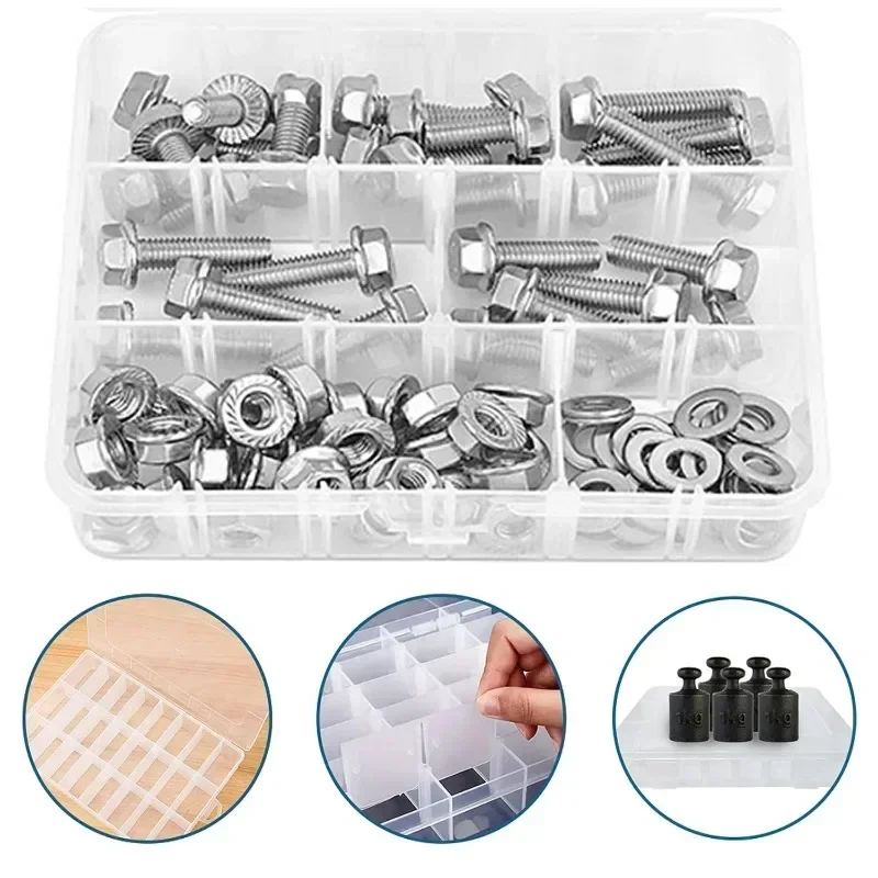 96pcs Flange Hexagon Bolt Nut Washer Kit Stainless Steel Screws Hex Cap Flange Bolt Assortment Kit M8 Hardware Fasteners Tools