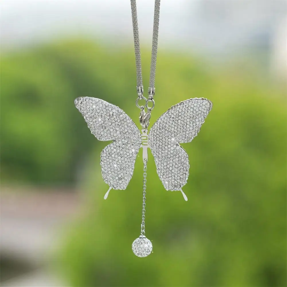 Shiny Pendant for Car Mirror Elegant Faux Butterfly Pendant for Car Home Decoration Sparkling Charm Lucky Ornament for Women