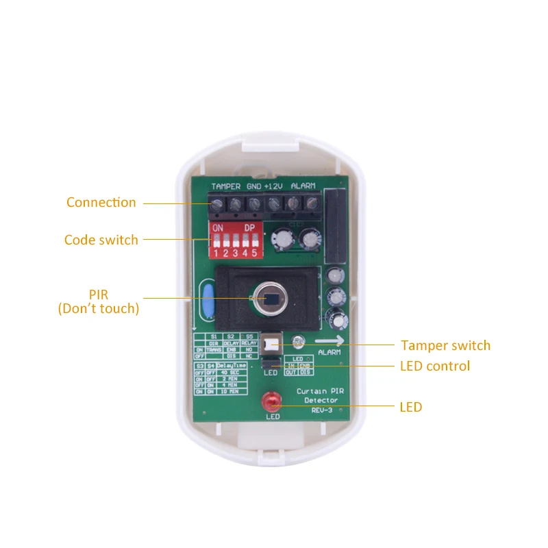 Easy Installation Ceiling Mount or Wall Mount DC12V Wired Mini Curtain Window Passive PIR Motion Sensor for DIY Alarm System