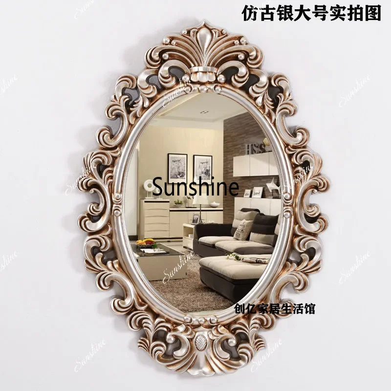 YEuropean waterproof bathroom mirror oval entrance decoration, wall hanging small apartment