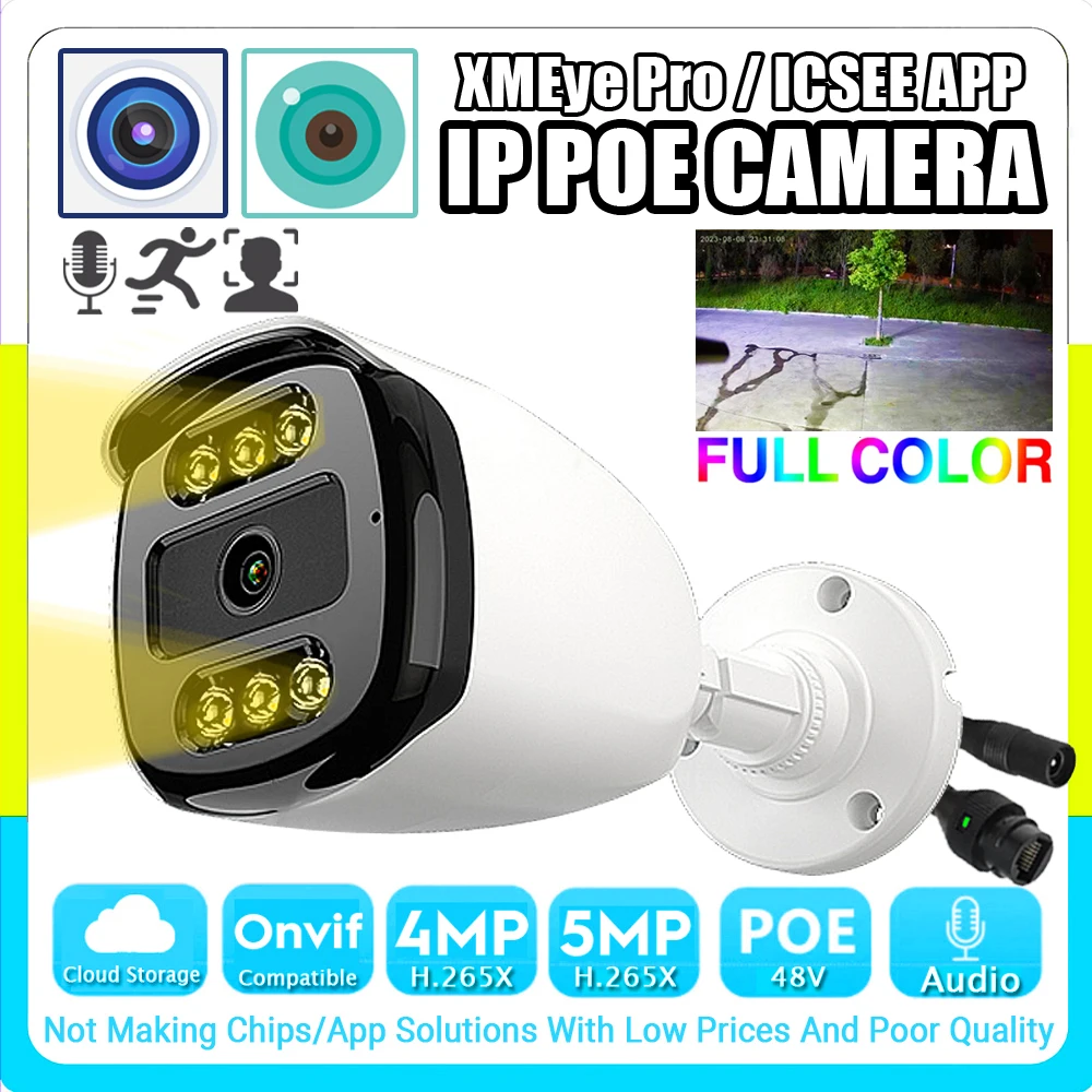 camera de visao noturna colorida xmeye pro audio ip poe 5mp 4mp h265 hd mic ao ar livre impermeavel onvif ai cara deteccao de movimento webcam 01