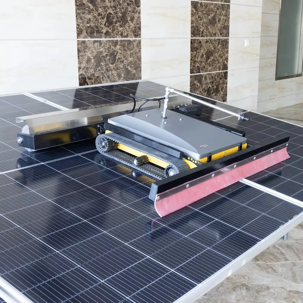 Smart Solar Panel Cleaning Robot with Rubber Scraper 1.3m Width Brush for Dust Removal Remote Control Automatic Robot