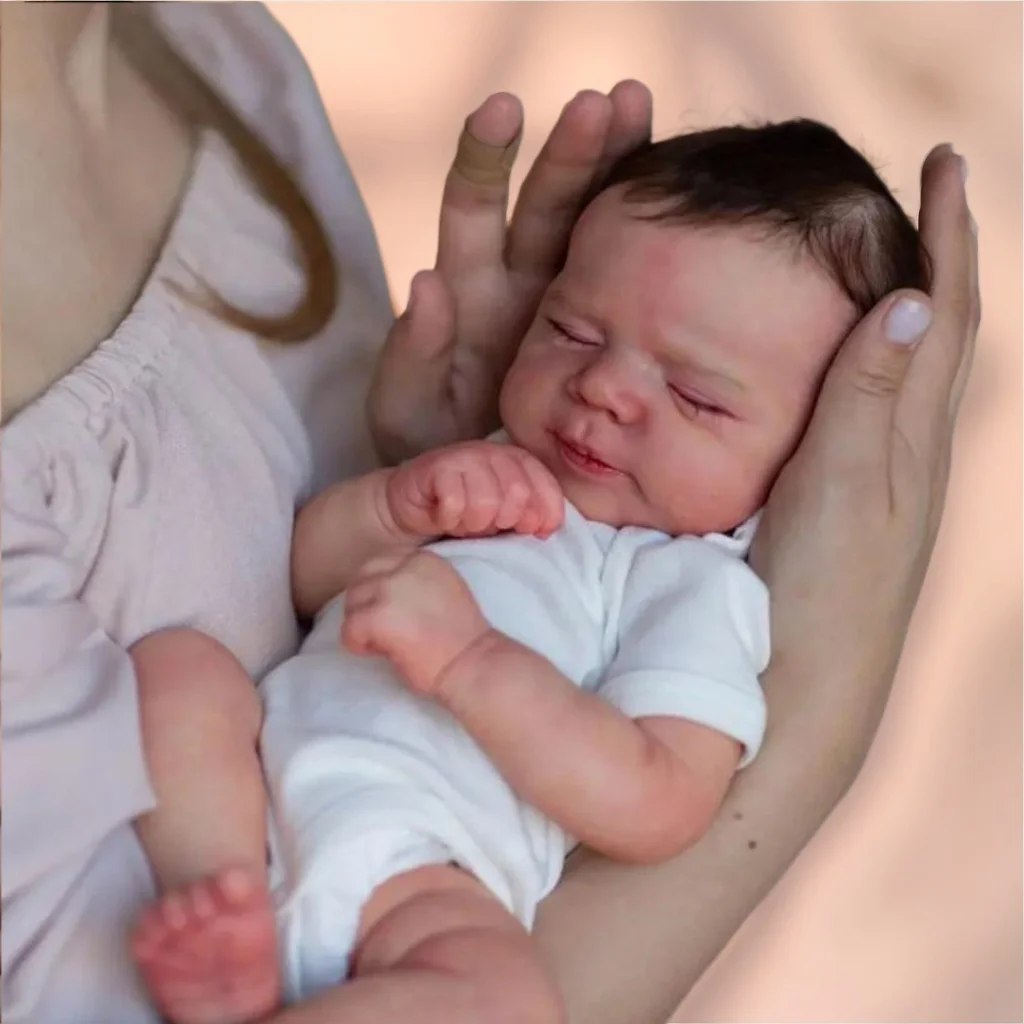BZDOLL 45 cm realistische schlafende Kunst-Reborn-Babypuppe mit 3D-bemalter Haut, 18 Zoll Stoffkörper, Vinyl-Extremitäten und handbemalter, sichtbarer Haut, Spielzeug für Mädchen, Kinder,