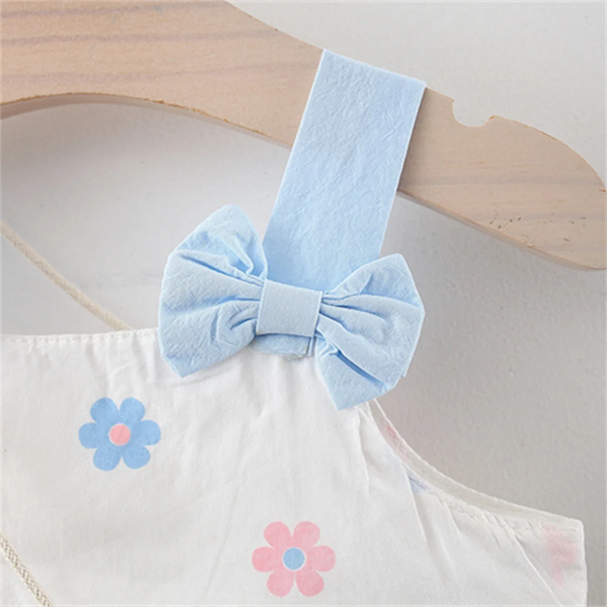 Summer Baby 2-Piece Set With Diagonal Straddle Bag Girl Bow Strap Flower Daily Knee Length Sweet Dress