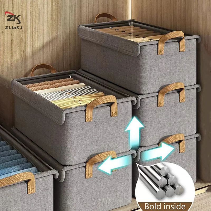 Folderable Wardrobe Storage Box Cationic Steel Frame Folding Storage Box Clothes Trousers Multi-functional Compartment Drawer