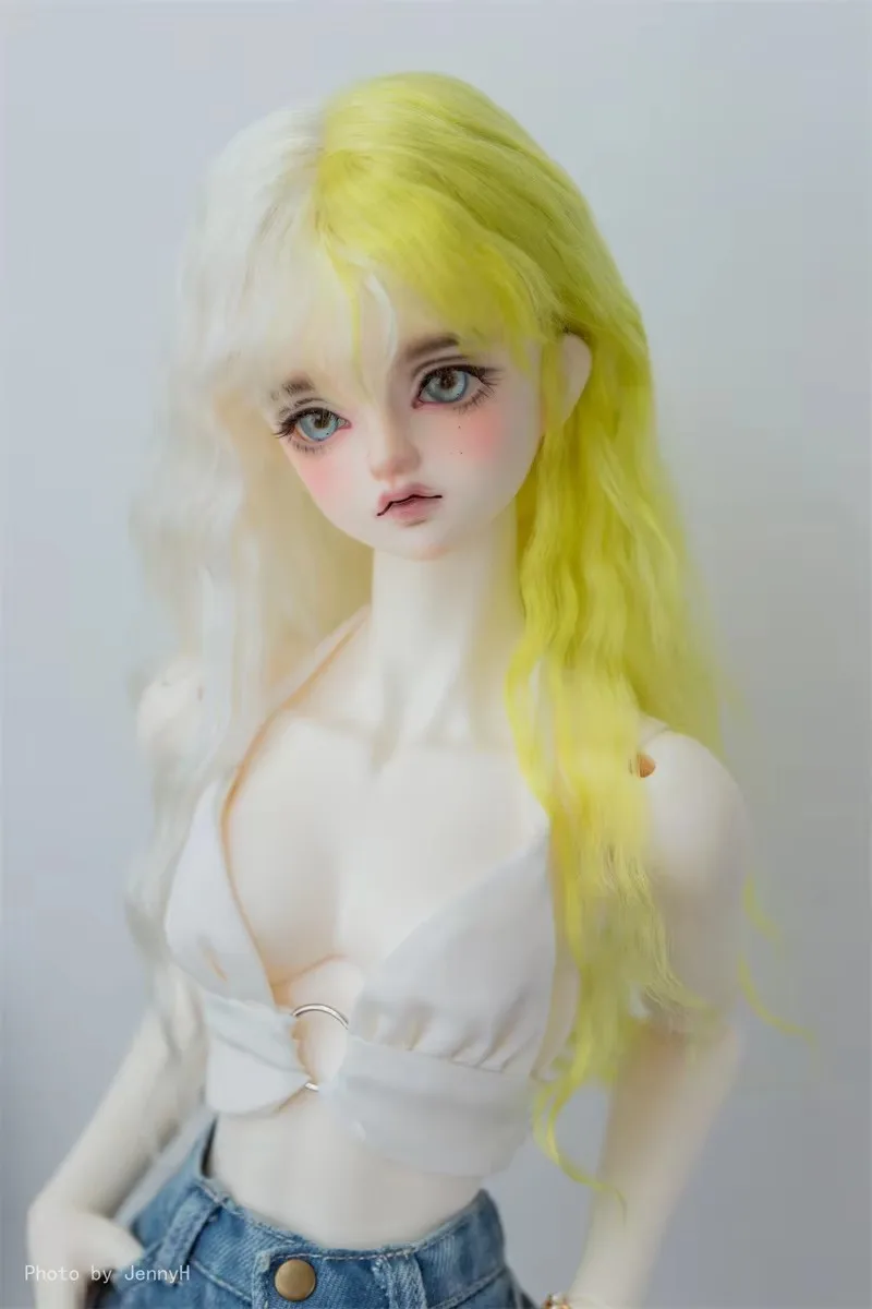 Morbido Mohair Frangia Diritta Lati Bicolore Capelli Lunghi 1/3 1/4 Parrucca Riccia Colorata Viola Spot Inventario Ragazze Accessori per Bambole BJD