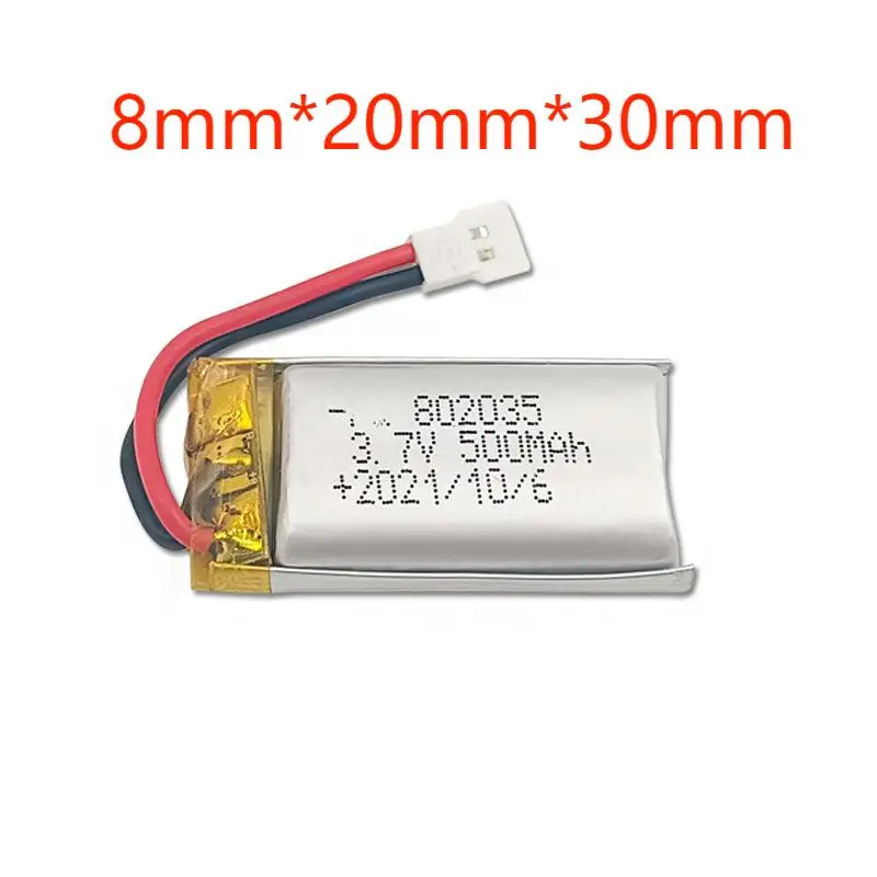 2/5/10/20 Pcs 3.7V 500mAh 802035 Lithium Polymer Ion Battery 2.0mm JST Connector