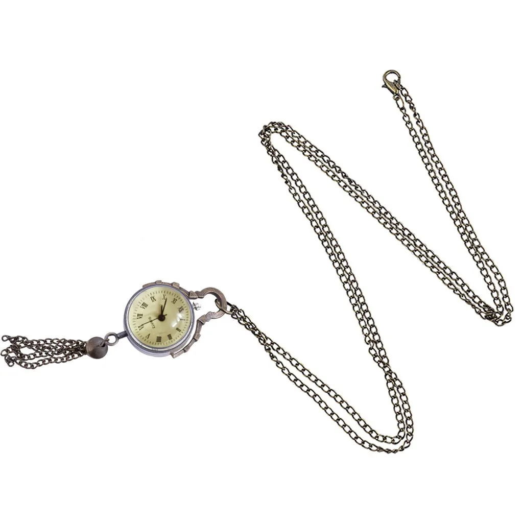 Moda uomo donna vintage orologio da tasca al quarzo collana catena lega cupola di vetro collana pendente unisex maglione catena orologio regali