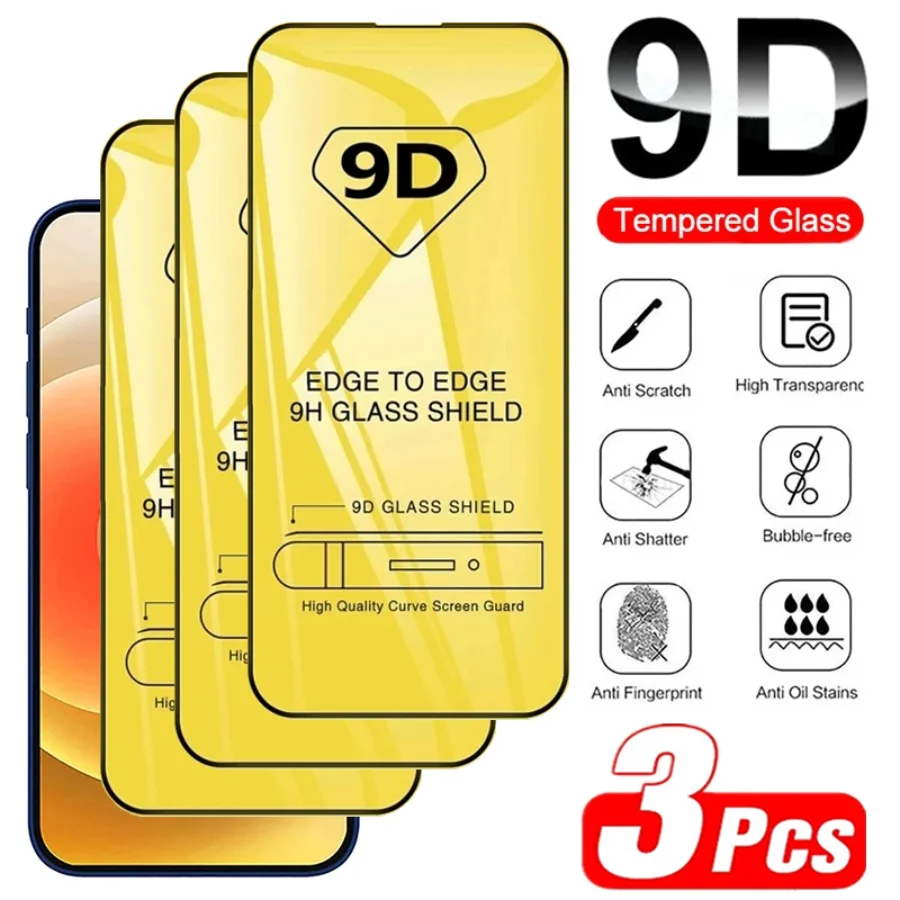 

3Pcs 9D Tempered Glass For iPhone 11 12 13 14 15 Pro Max Screen Protector For iPhone XR XS Max 14 15 Plus Full Cover Glass