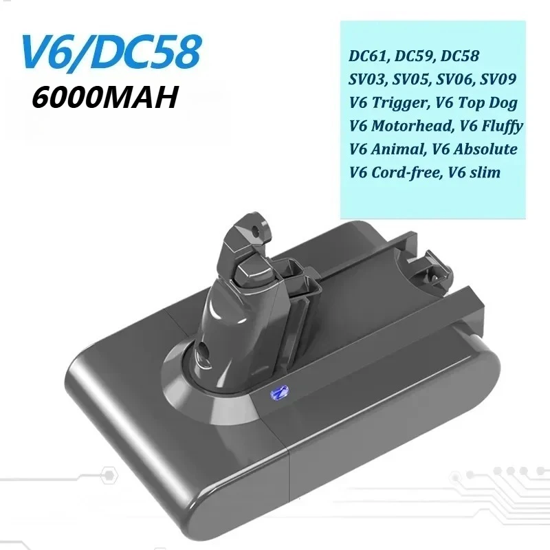 High-Quality 21.6V 6000mAh SV10 SV11 SV12 SV09 Vacuum Cleaner Battery DC58 Battery for Dyson V6 V7 V8 V10 Rechargeable