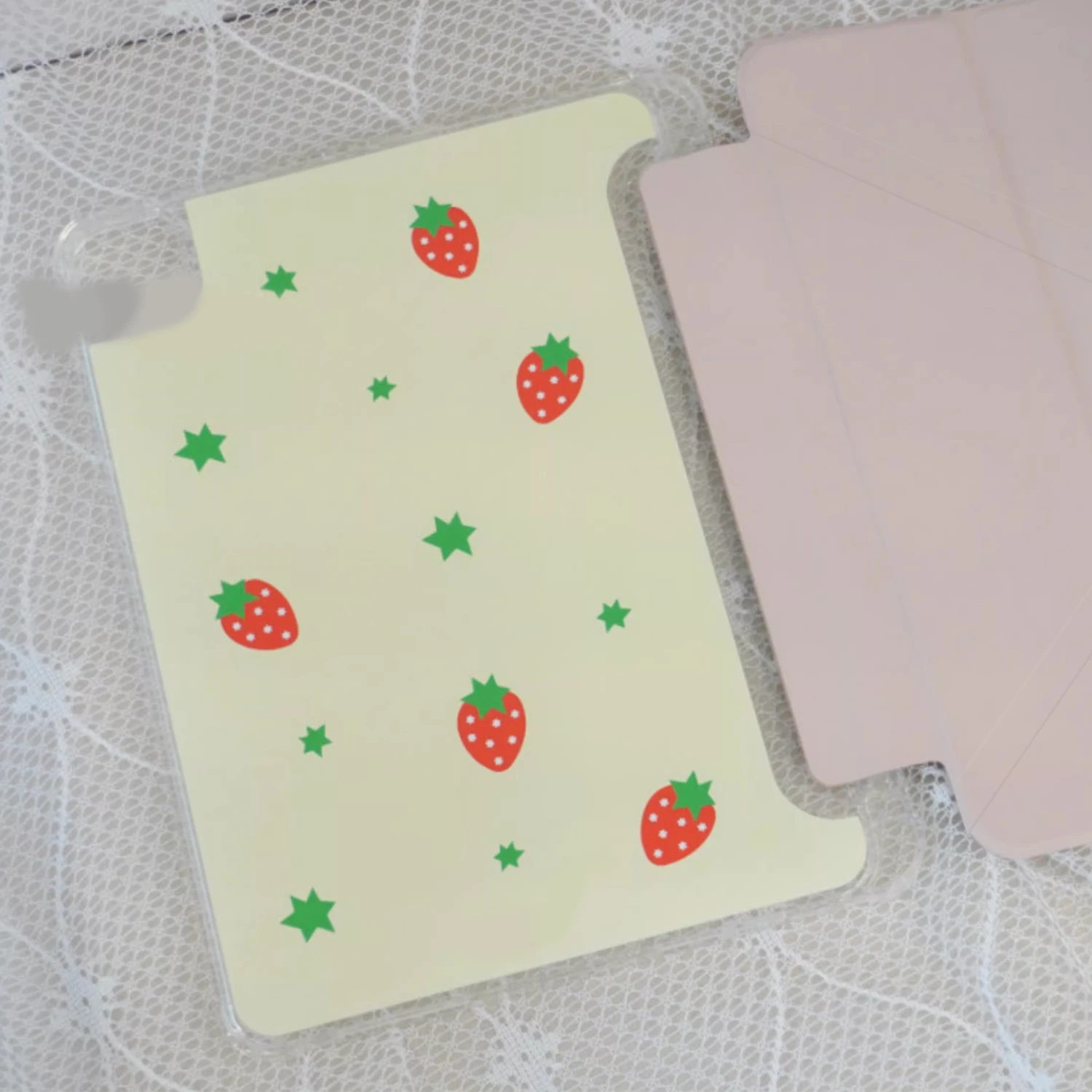 

Korean Ins Style Yellow Background Cute Strawberry star for iPad Case iPad 10 9 8 7 Air 5 4 3 Pro 11 Mini Y-Fold Tri Fold Cover