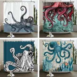 Octopus Seas Shower Curtains Bath Curtain 180*180cm Waterproof Bathroom Home Decor Washable Fabric Bathroom Screen With 12 Hooks