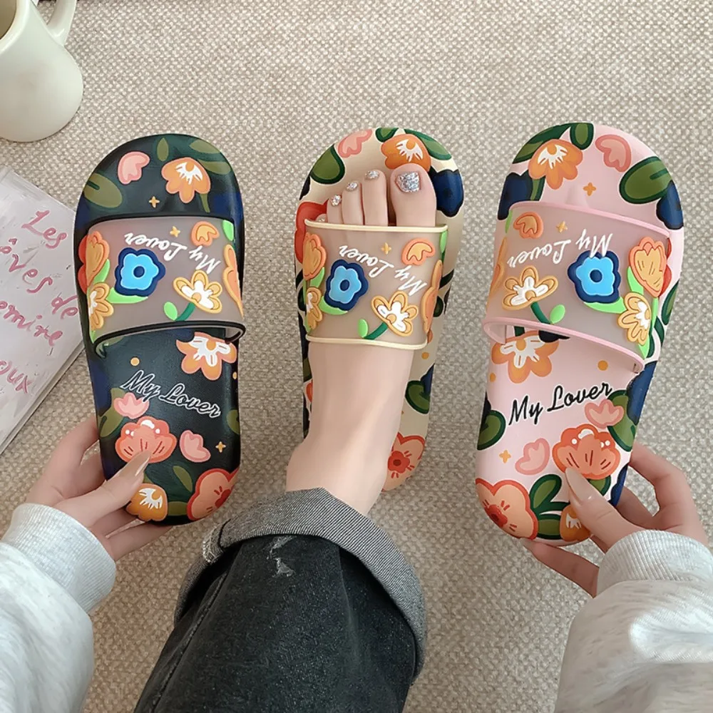 

Модные прозрачные тапочки с милым цветком, Нескользящие тапочки на плоской подошве из ПВХ, женская обувь, пляжная одежда, шлепанцы на платформе, летние