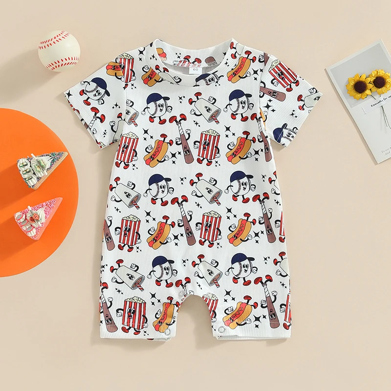 Infant Baby Boy Girl Baseball Outfit Short Sleeve Letter Baseball Romper Bodysuit  Jumpsuit Summer Outfit