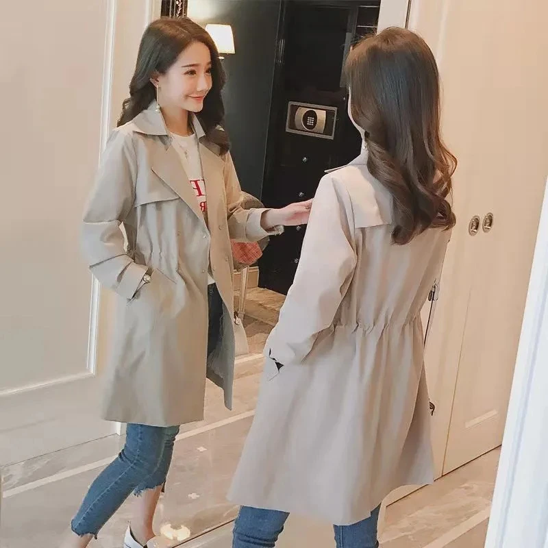 

Windbreaker Women's Long Short Korean Coat 2024 Spring Autumn New Female Waist Jacket Casual Temperament Wearing Thin Overcoat