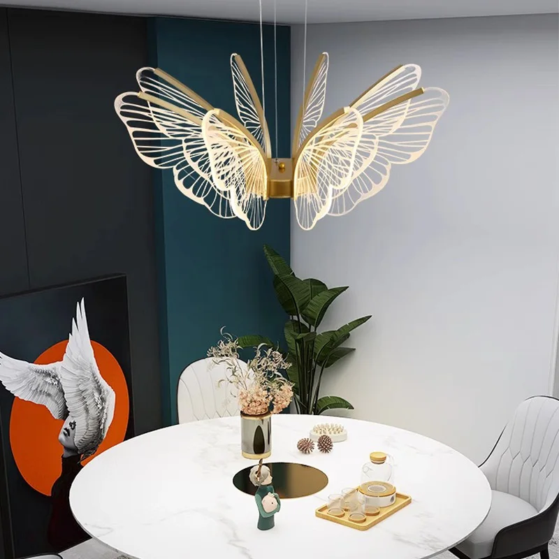 Modern gold butterfly wings chandelier, lustre living room, bedroom, dining room home interior decorative lighting fixtures.