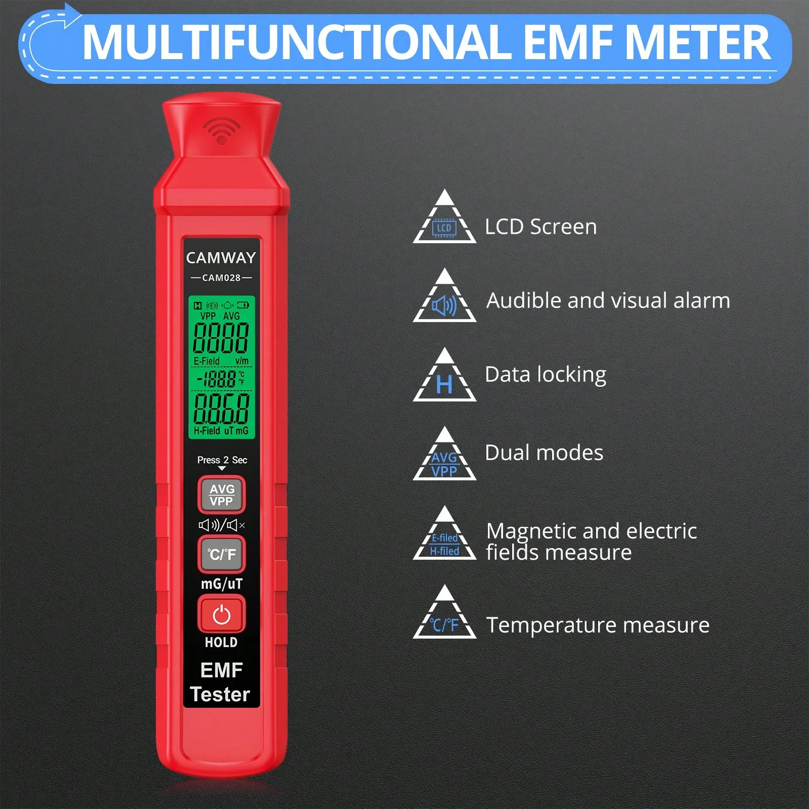 EMF Meter Digital Electromagnetic Field Radiation Detector Handheld LCD Tester Paranormal Equipment with Sound and Light Alarms