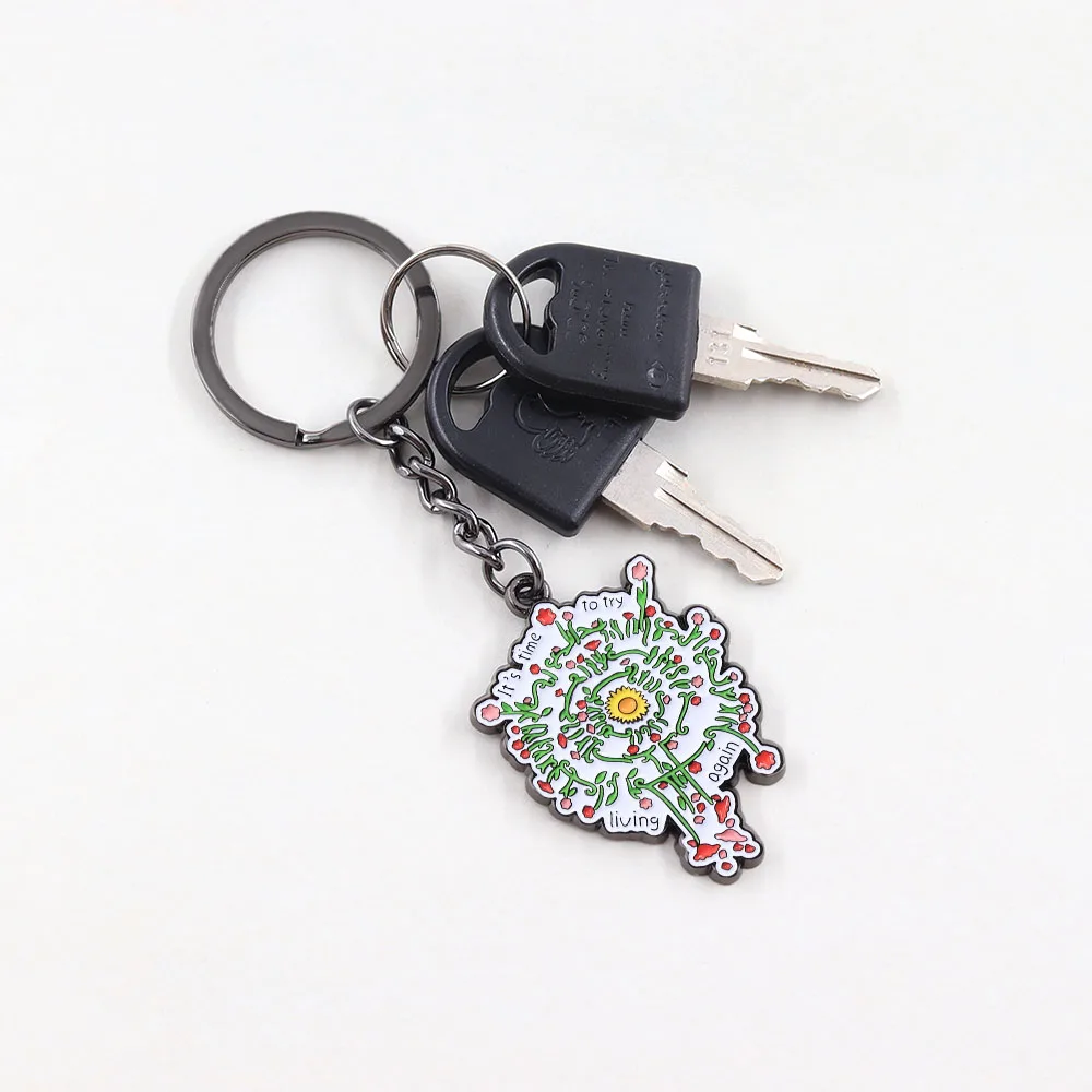 Es ist Zeit, wieder zu leben. Blumen-Schlüsselanhänger mit inspirierenden Zitaten, Schlüsselring, Rucksack-Schlüsselzubehör, Gamer-Geschenk. – Detail 8