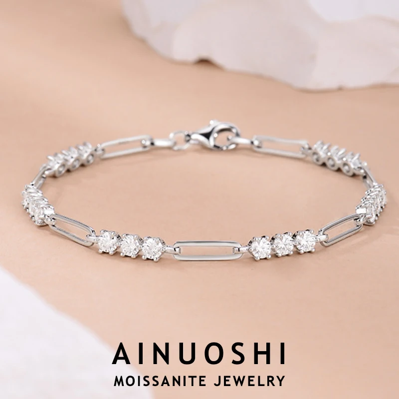 ANUOSHI 3MM Moissanite Bracelet For Women Girls 925 Sterling Silver Adjustable Bracelets Fashion Hand Chain Luxury Jewelry