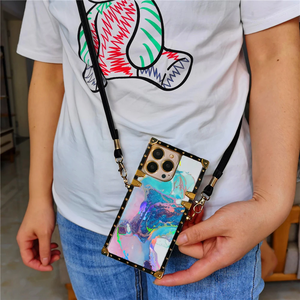 

Luxury Glitter Marble Pattern Retro Women Crossbody Lanyard Case for Samsung Galaxy A56 A26 A16 A55 A15 A25 A35 A36 A53 A54 A14