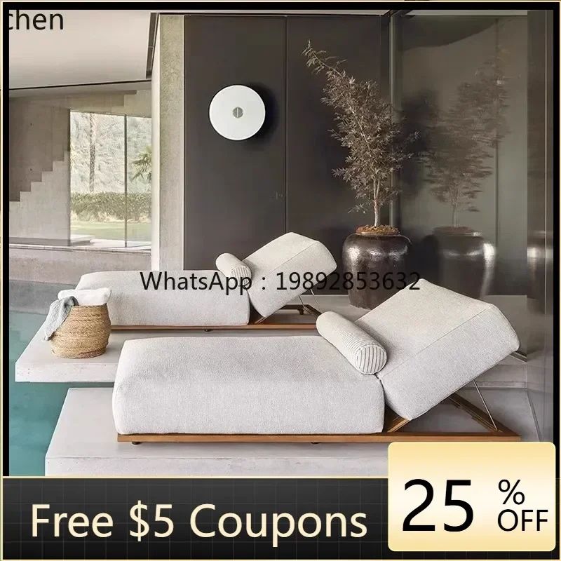 u12Outdoor Teak Bed Hotel Pool Waterproof Solid Wood Lounge Chair Designer Villa Terrace Patio Wood Furniture