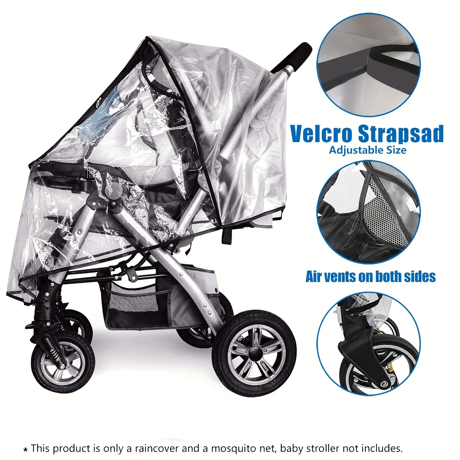 

Universal Stroller Rain Cover - Windproof, Ventilated, Transparent, Fits 3-6 Years.