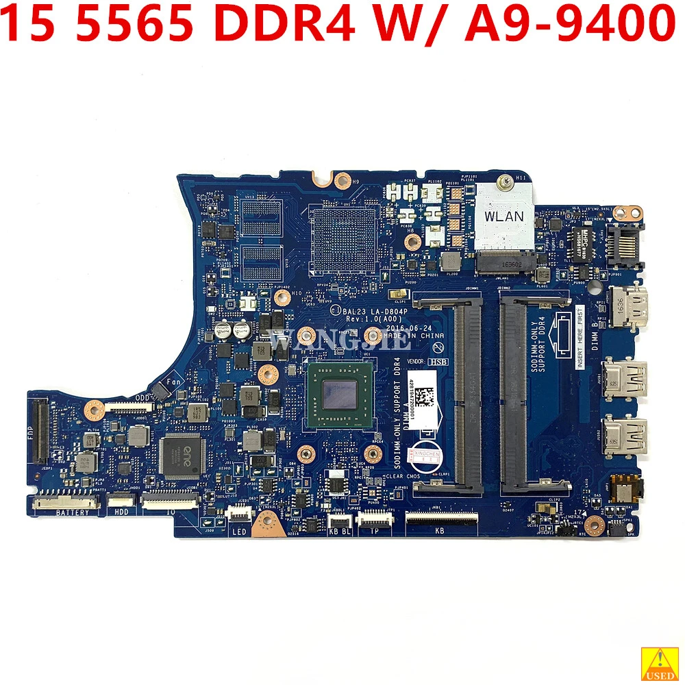 

For Dell Inspiron 15 5565 Laptop Motherboard KF2J6 0KF2J6 CN-0KF2J6 LA-D804P Used DDR4 W/ A9-9400 CPU 100% Working