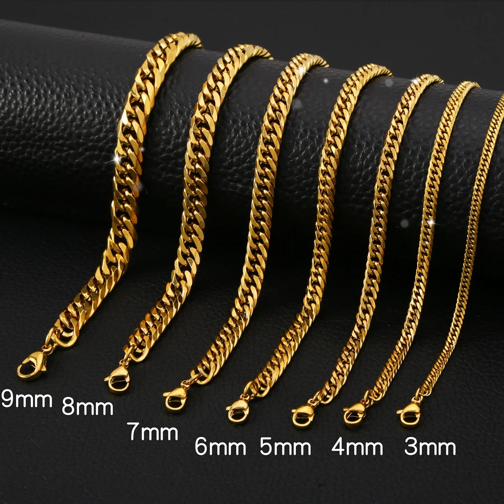 HONGTONG Chunky Miami Curb Chain Bracelet for Men Stainless Steel Cuban Link Chain Wristband Classic Punk Heavy Male Jewelry