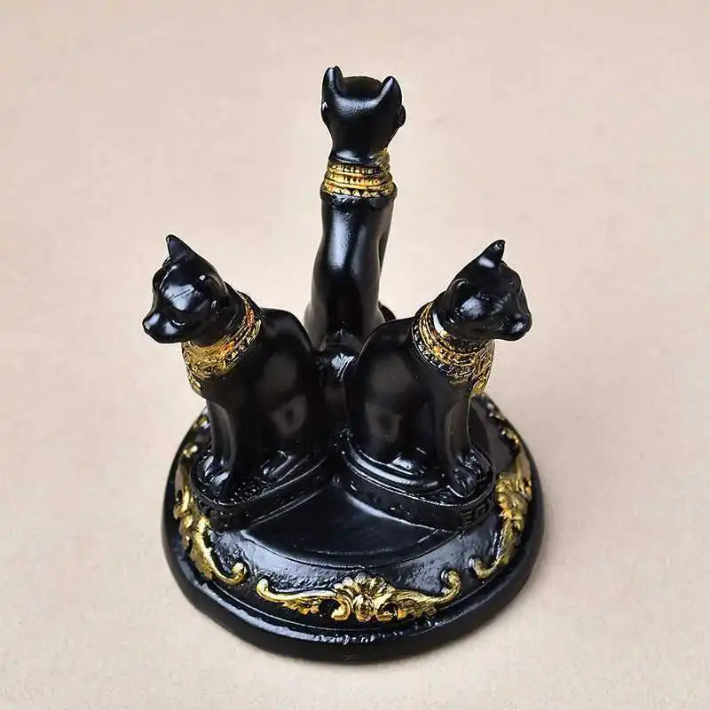 Triple Cats Egyptian Bastet Collectible Figurine Crystal Ball Base Resin Carfts Lucky FengShui
