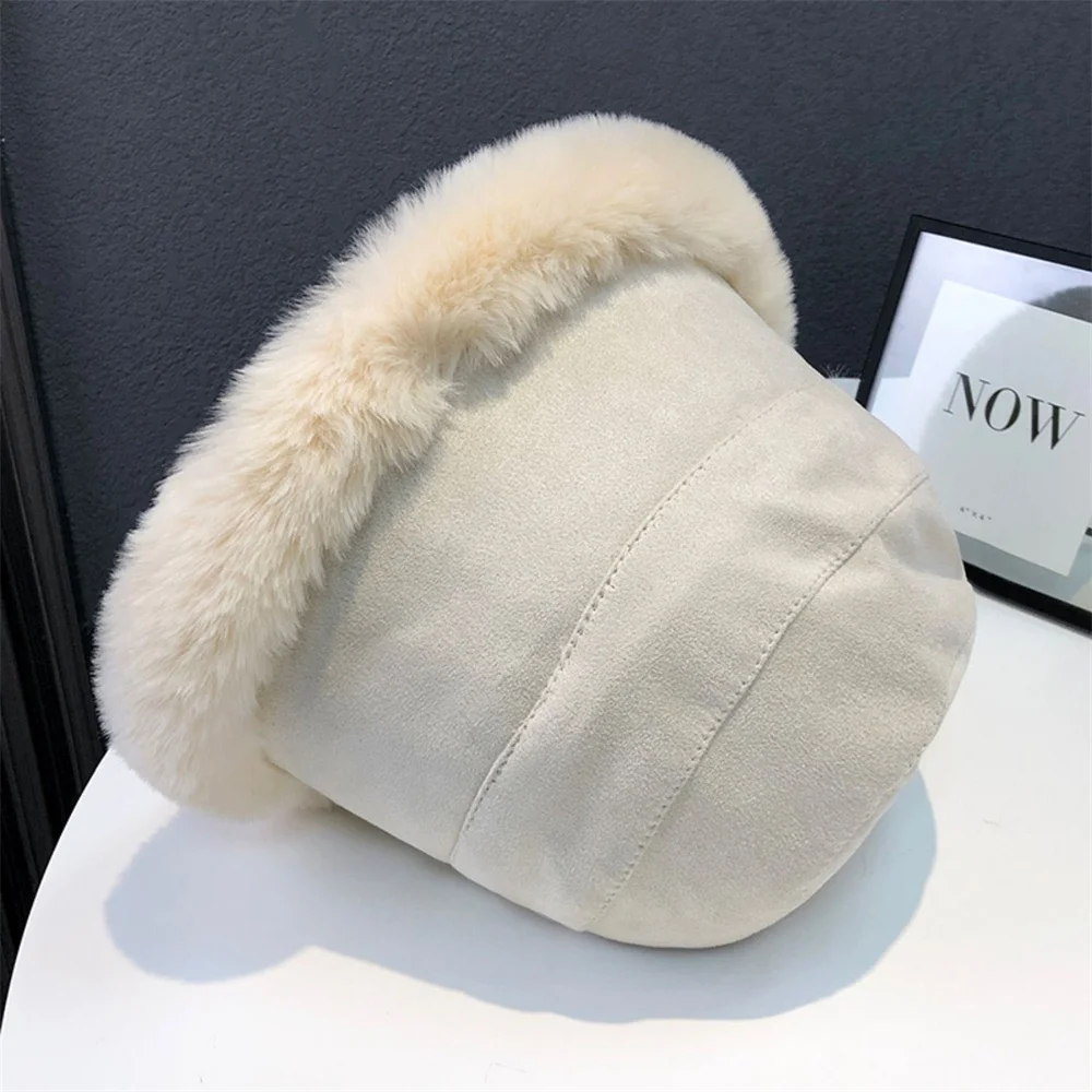 Fluffy Bucket Hat Women Winter Warm Thicken Cold Protection Fisherman Cap High Quality Plush Fashion Versatile Ladies Panama Hat