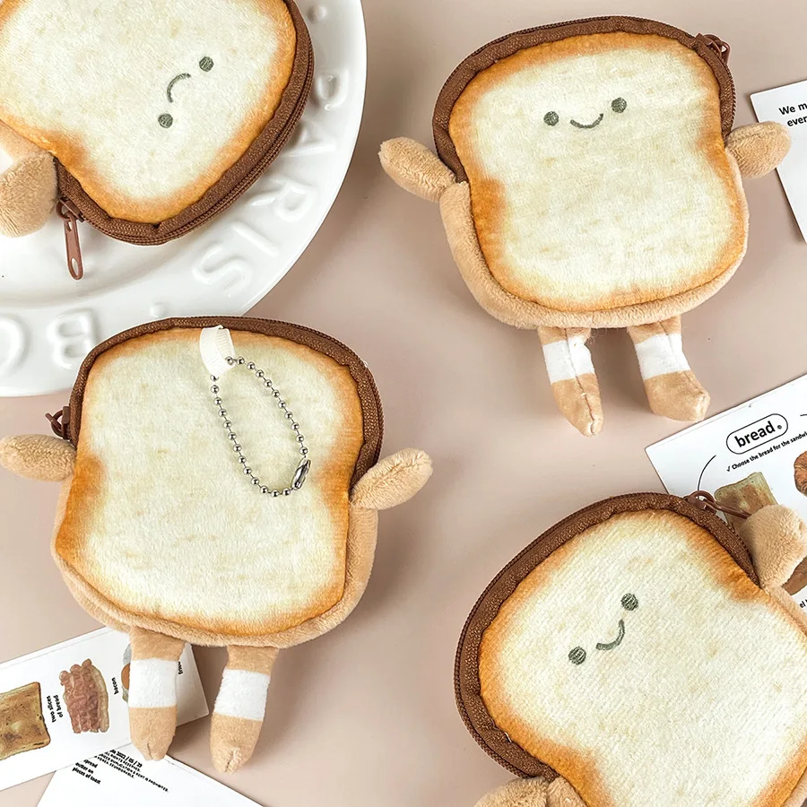 13CM Cute Toast Plush Coin Wallet Japanese Bread Plush Wallet Schoolbag Pendant Girl Headphones Coin Storage Bag Student Gifts