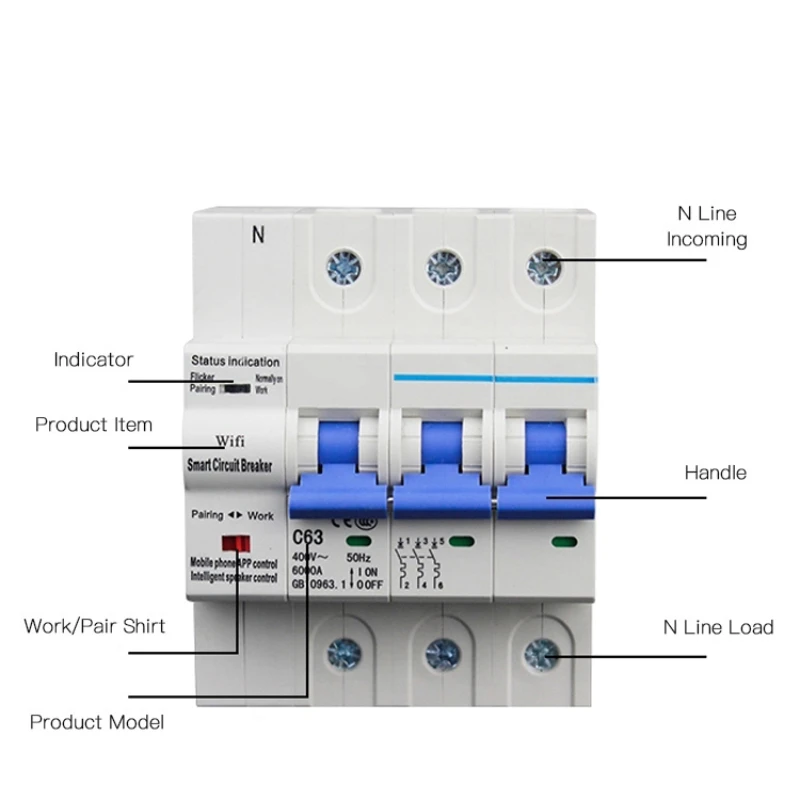 Smart Wireless WIFI Controlled 3P Vacuum Circuit Breaker Air Switch with Alexa and Google Home