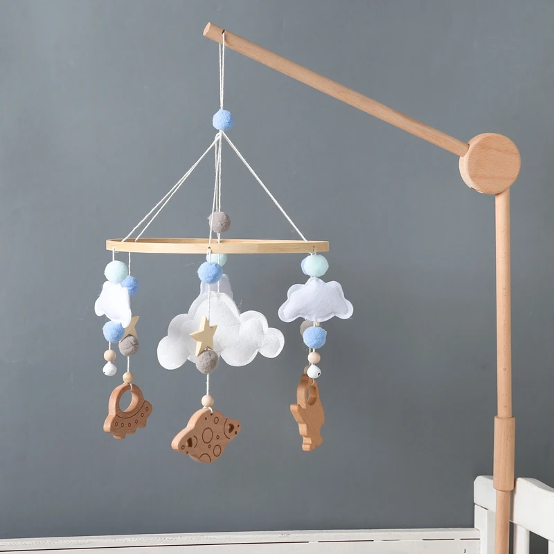 1Pc Newborn Wooden Bed Bell Bracket Set Newborn Wooden Star and Moon Music Rattle Baby Crib Mobile Bed Bell Toy Holder Bracket