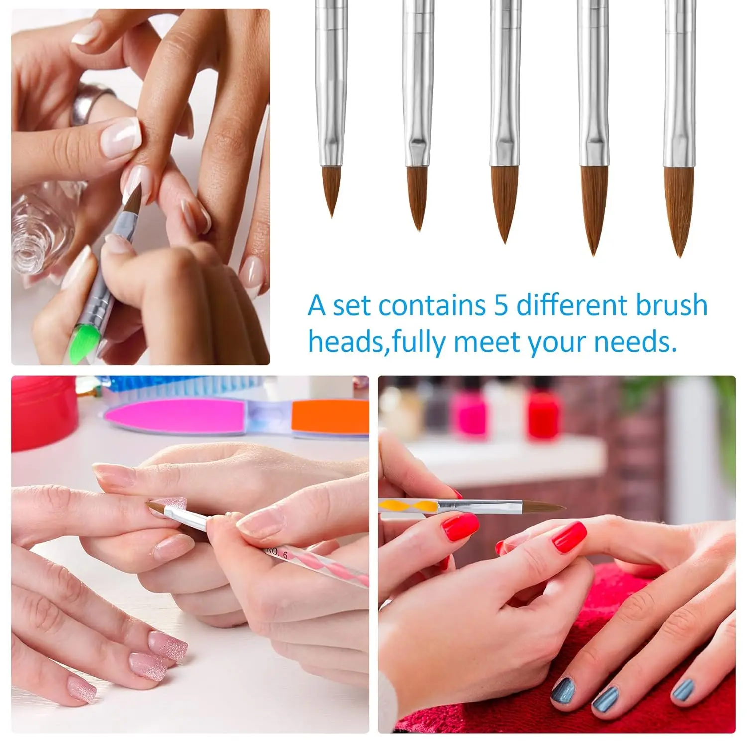 Professional Acrílico Nail Brush Set, 3D Nail Art Brushes, Dotting Desenho Pintura, Gel UV Builder, Carving Pen, DIY Beauty Man, 5pcs