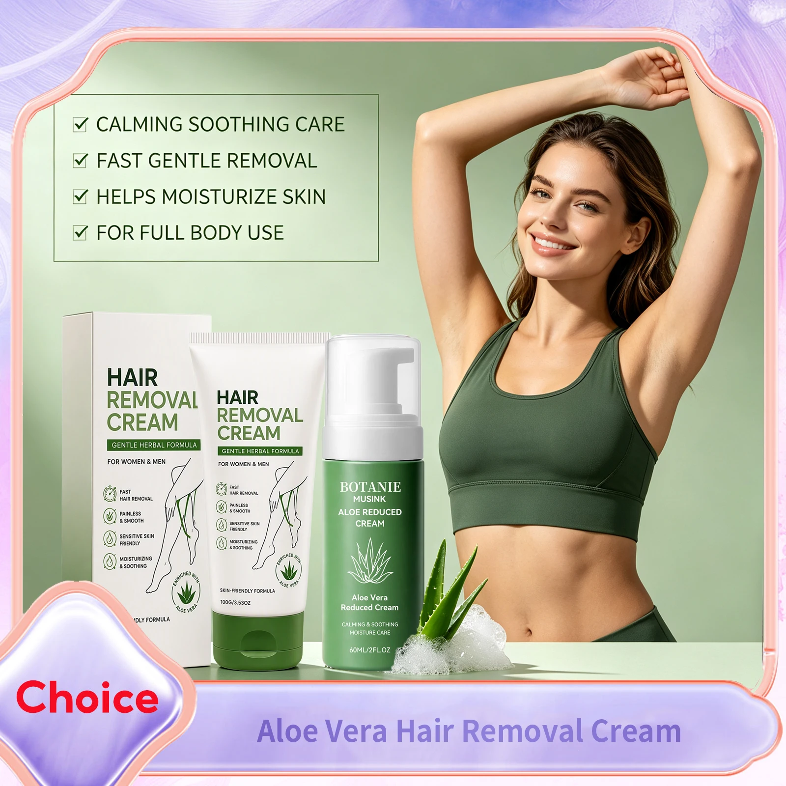 Aloe Vera Hair Removal Cream Mousse Centella Asiatica Gentle Care Painless for Face Armpit Legs Arm Beard Depilatory Foam Spray