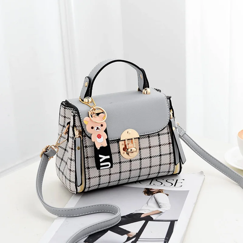 Newposs Plaid Pattern Handbag Women\'s Buckle Decor Flap Purse Fashion PU Leather Crossbody high quality bag Bag