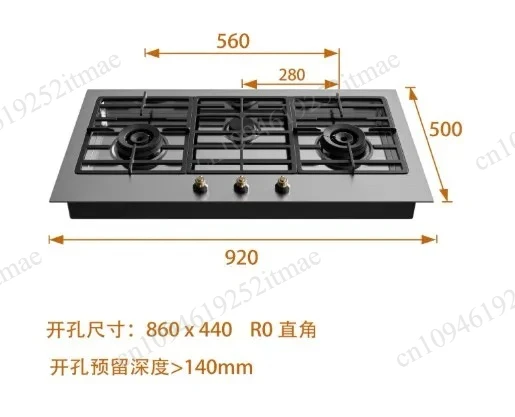 Embedded Retro Stainless Steel Gas Cooker Three-eye Household Natural Gas Stove