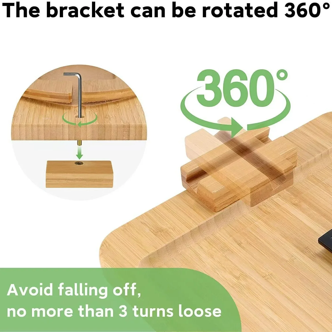 Sofa Tray Table Couch Armrest Trays Wood Phone Holder 360° Rotating Clip-On Practical TV For Remote Control Drink Home Decor