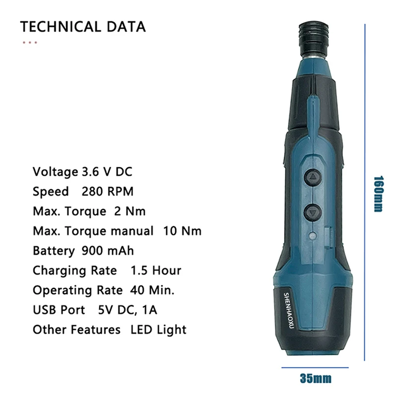 SHENHAOXU Cordless Electric Screwdriver Rechargeable Battery Operated ScrewDriver Drill Tool Set LED Bidirectional Switch Repair