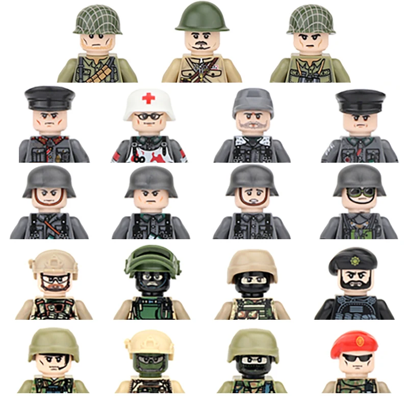 WW2 Military Building Blocks Solider Figures Gifts Weapons Guns Special Force Helmets Vests Equipments Children Adults Toys MOC