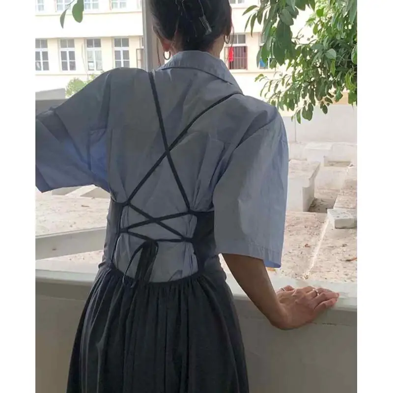 

Retro 209 Hong Kong Sle Women's ort-Sved irt Casual Straight Knot Cotton Blend Thin Warm Collar Card...