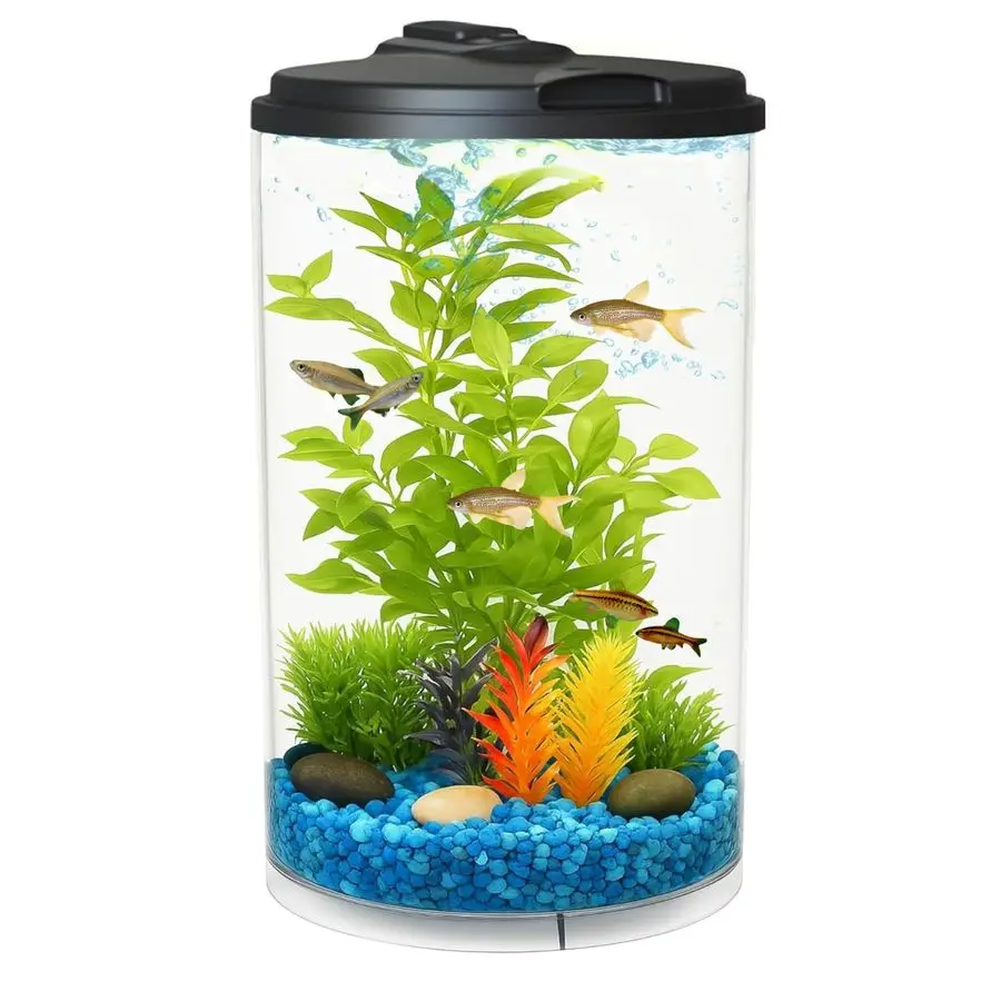 Acuario de 3 Galones 360 con Iluminación LED de 7 Colores y Filtro de Potencia, Ideal para una Variedad de Peces Tropicales, Agua Cristalina