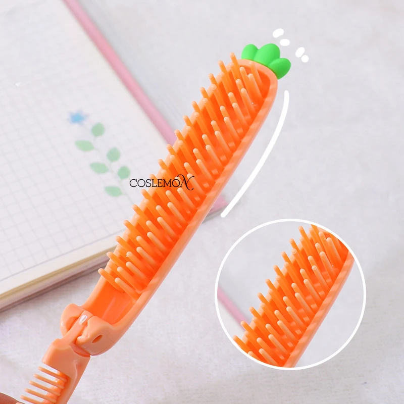 Cartoon Carrot Foldable Hair Comb Small Portable Detangling Brush Hair Cute Anti Static Hairdressing Plastic Hair Styling Tools