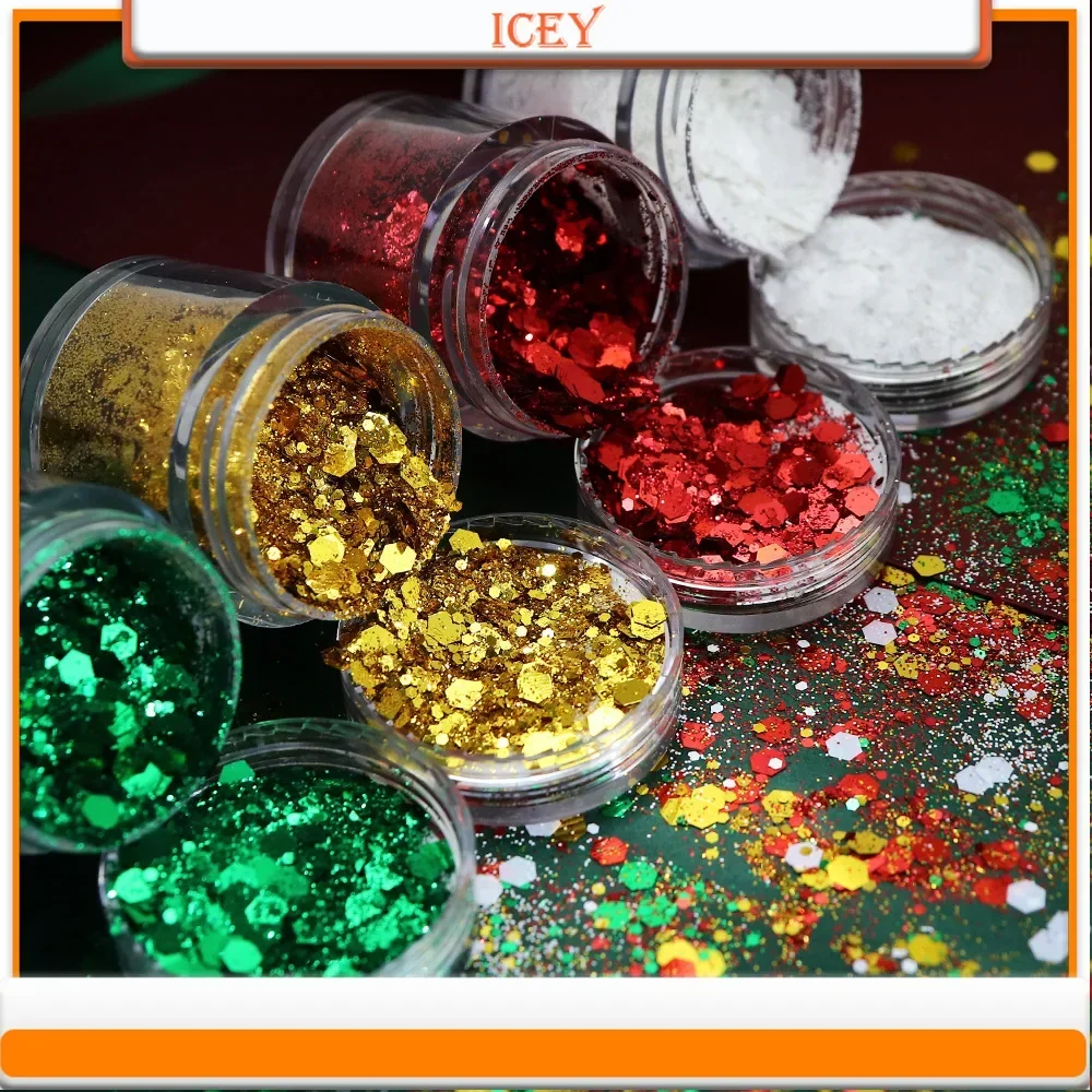 

Icey Beauty Christmas Color Nail Shining 4-piece Set Red Green Shining Pink Wholesale Hexagonal Nail Shining Jewelry
